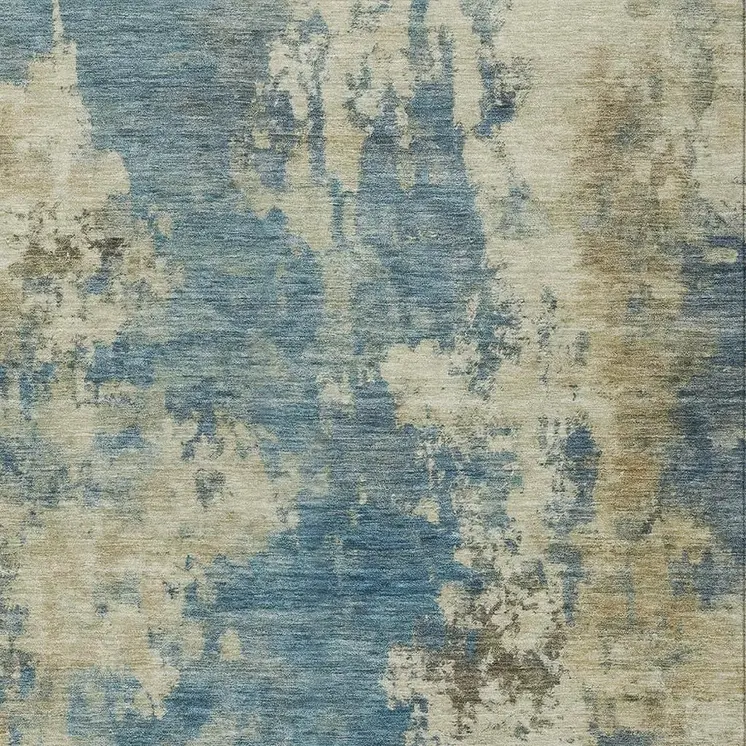 5' X 8' Blue And Beige Abstract Washable Indoor Outdoor Area Rug