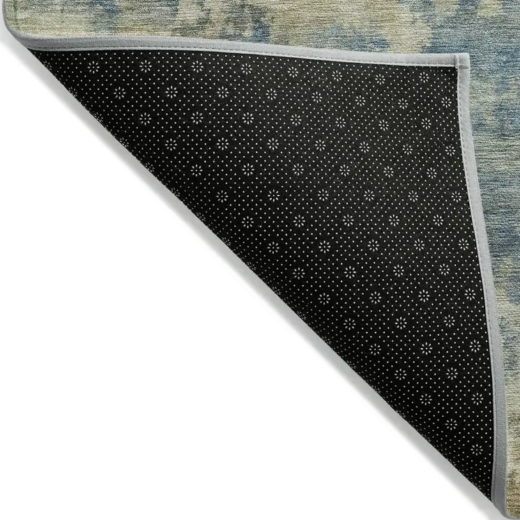 8' Blue And Beige Round Abstract Washable Indoor Outdoor Area Rug