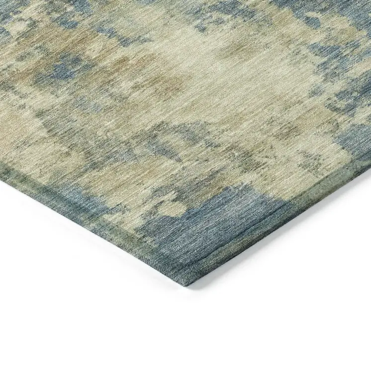 8' Blue And Beige Round Abstract Washable Indoor Outdoor Area Rug