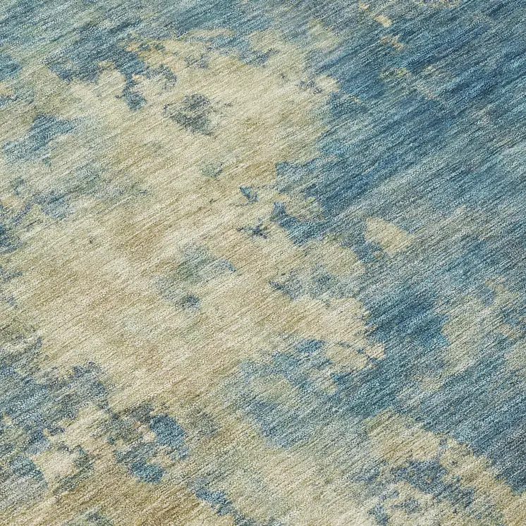 8' Blue And Beige Round Abstract Washable Indoor Outdoor Area Rug
