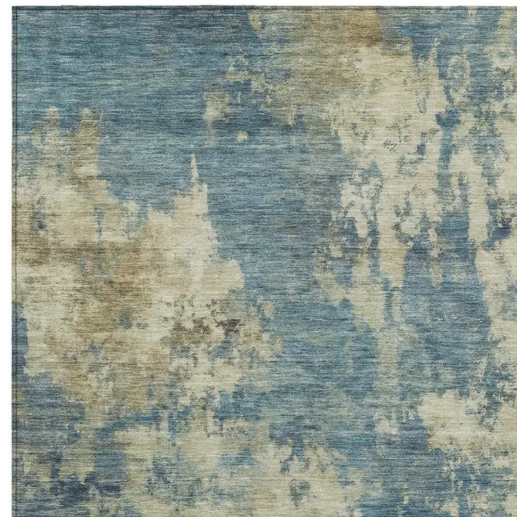 8' X 10' Blue And Beige Abstract Washable Indoor Outdoor Area Rug