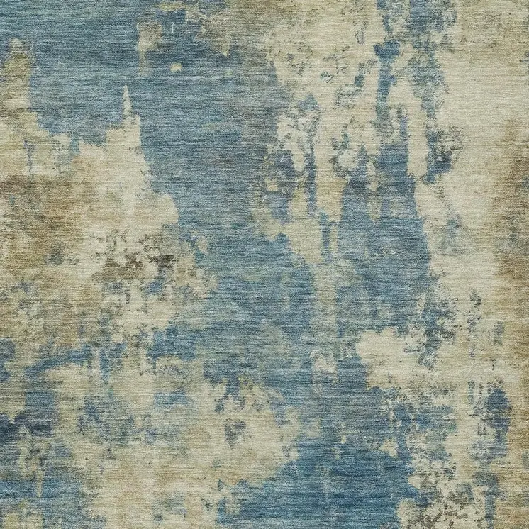 10' X 14' Blue And Beige Abstract Washable Indoor Outdoor Area Rug