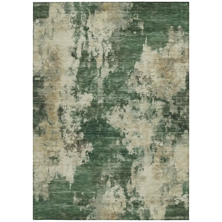 3' X 5' Fern Green And Beige Abstract Washable Indoor Outdoor Area Rug
