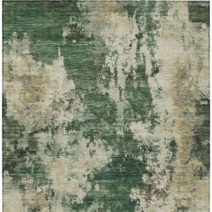 3' X 5' Fern Green And Beige Abstract Washable Indoor Outdoor Area Rug