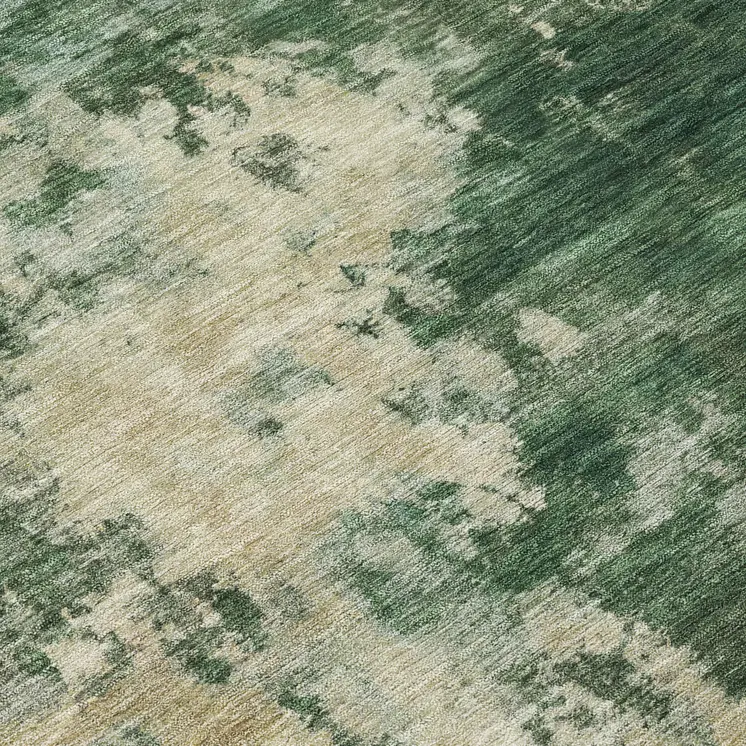 8' Fern Green And Beige Round Abstract Washable Indoor Outdoor Area Rug