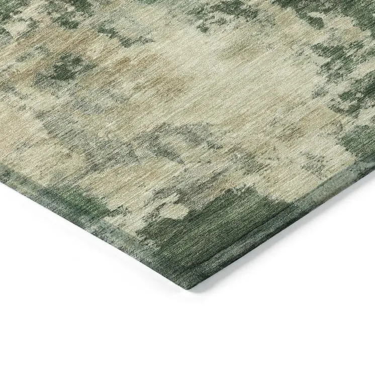 8' X 10' Fern Green And Beige Abstract Washable Indoor Outdoor Area Rug