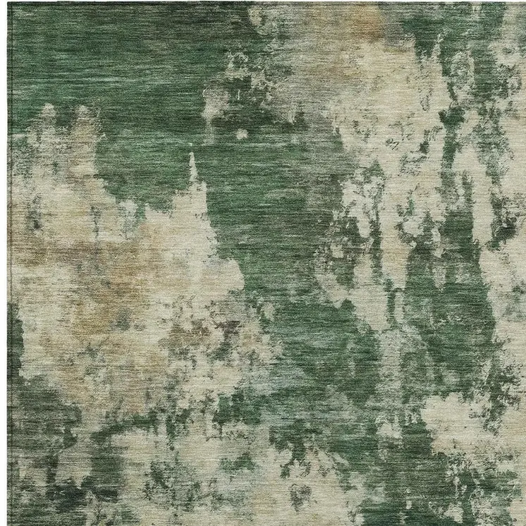 8' X 10' Fern Green And Beige Abstract Washable Indoor Outdoor Area Rug