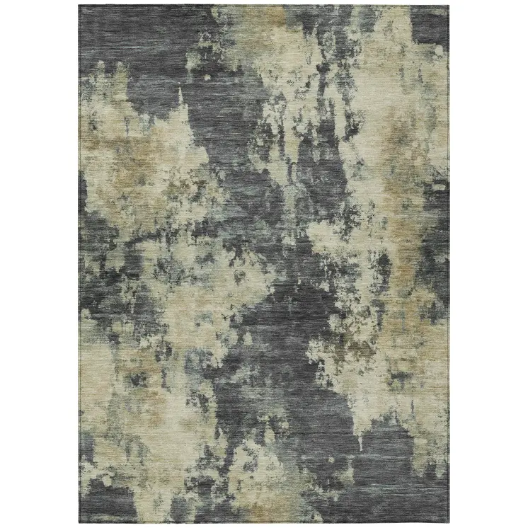 5' X 8' Gray And Beige Abstract Washable Indoor Outdoor Area Rug