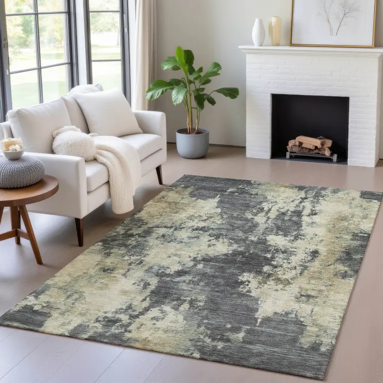 5' X 8' Gray And Beige Abstract Washable Indoor Outdoor Area Rug