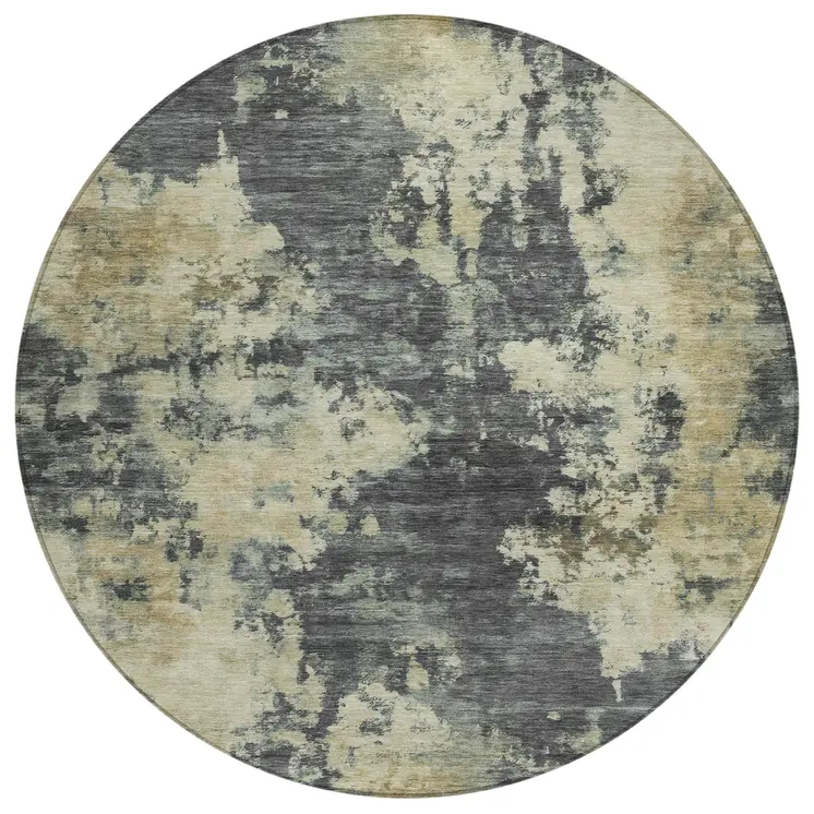 8' Gray And Beige Round Abstract Washable Indoor Outdoor Area Rug