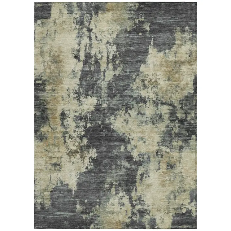 8' X 10' Gray And Beige Abstract Washable Indoor Outdoor Area Rug