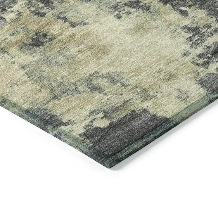 9' X 12' Gray And Beige Abstract Washable Indoor Outdoor Area Rug