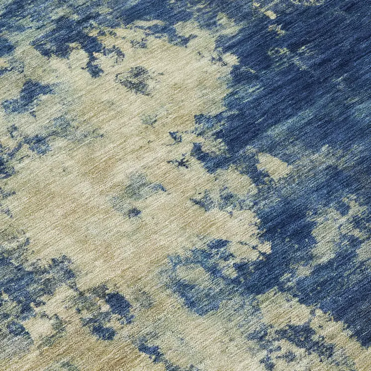 8' Navy Blue And Beige Round Abstract Washable Indoor Outdoor Area Rug