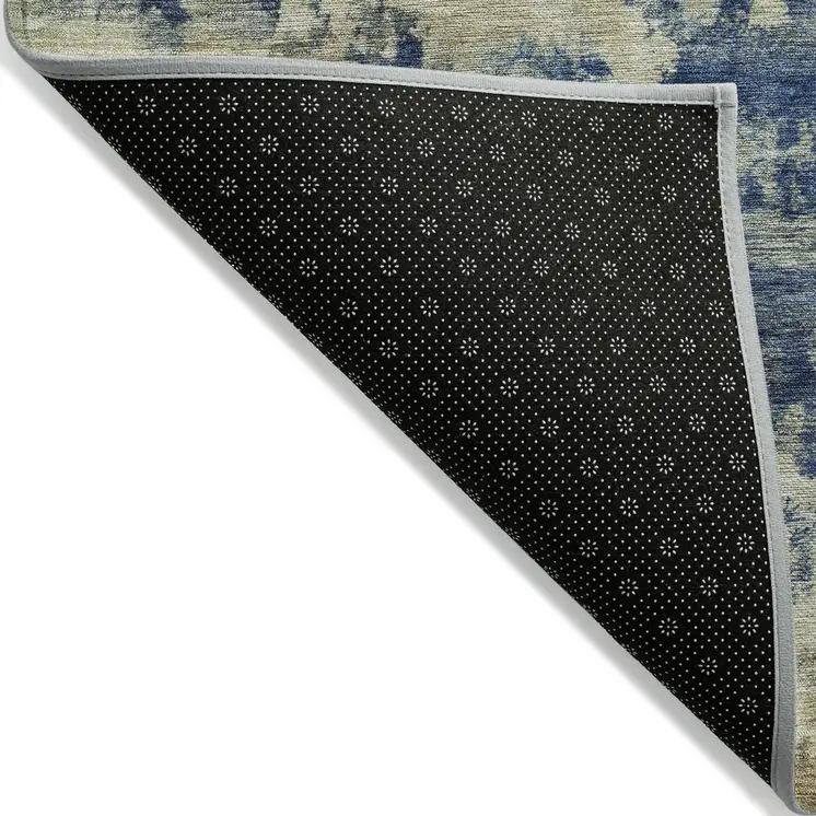 10' X 14' Navy Blue And Beige Abstract Washable Indoor Outdoor Area Rug