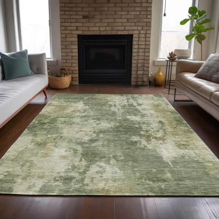 3' X 5' Sage And Beige Abstract Washable Indoor Outdoor Area Rug