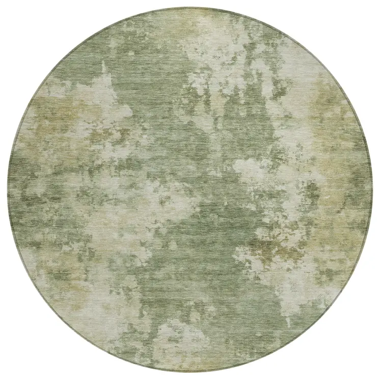 8' Sage And Beige Round Abstract Washable Indoor Outdoor Area Rug