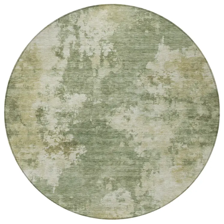 8' Sage And Beige Round Abstract Washable Indoor Outdoor Area Rug