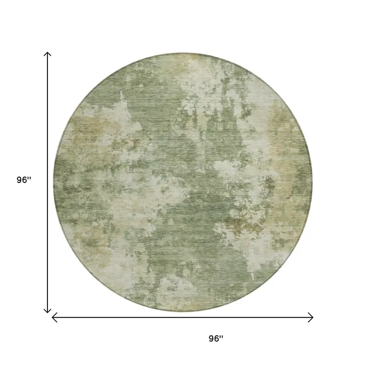 8' Sage And Beige Round Abstract Washable Indoor Outdoor Area Rug