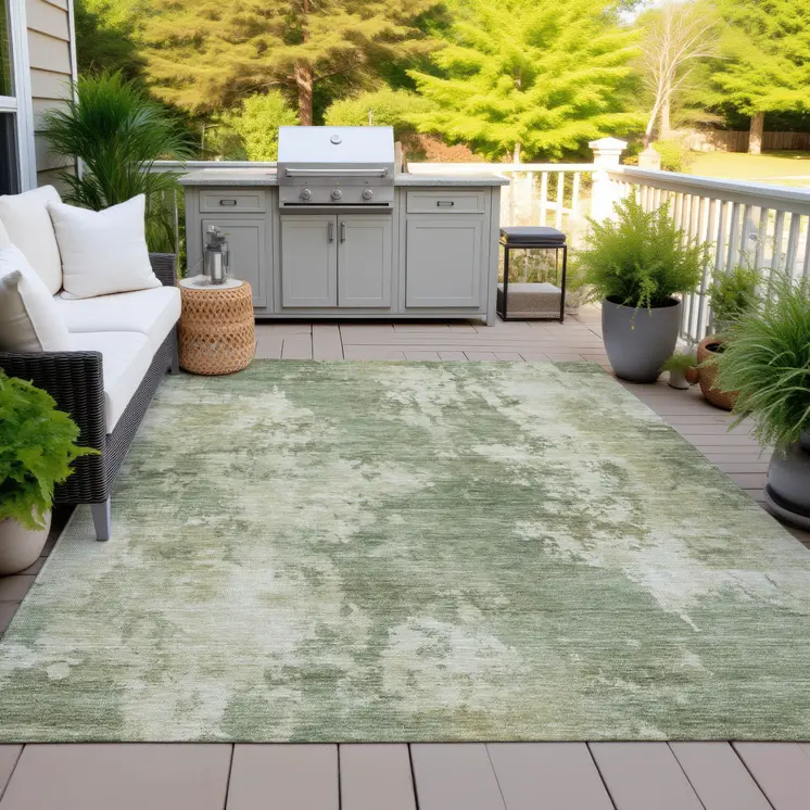 9' X 12' Sage And Beige Abstract Washable Indoor Outdoor Area Rug