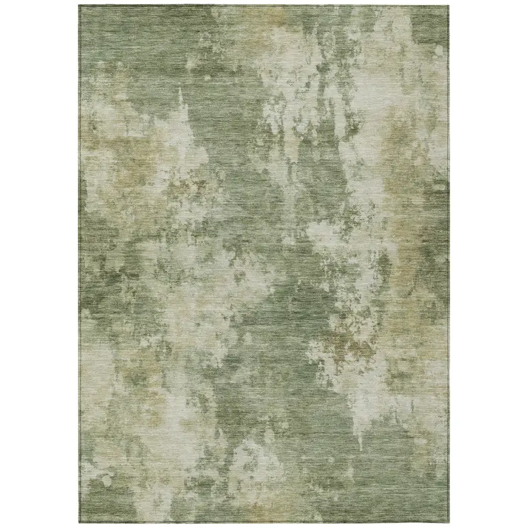 9' X 12' Sage And Beige Abstract Washable Indoor Outdoor Area Rug