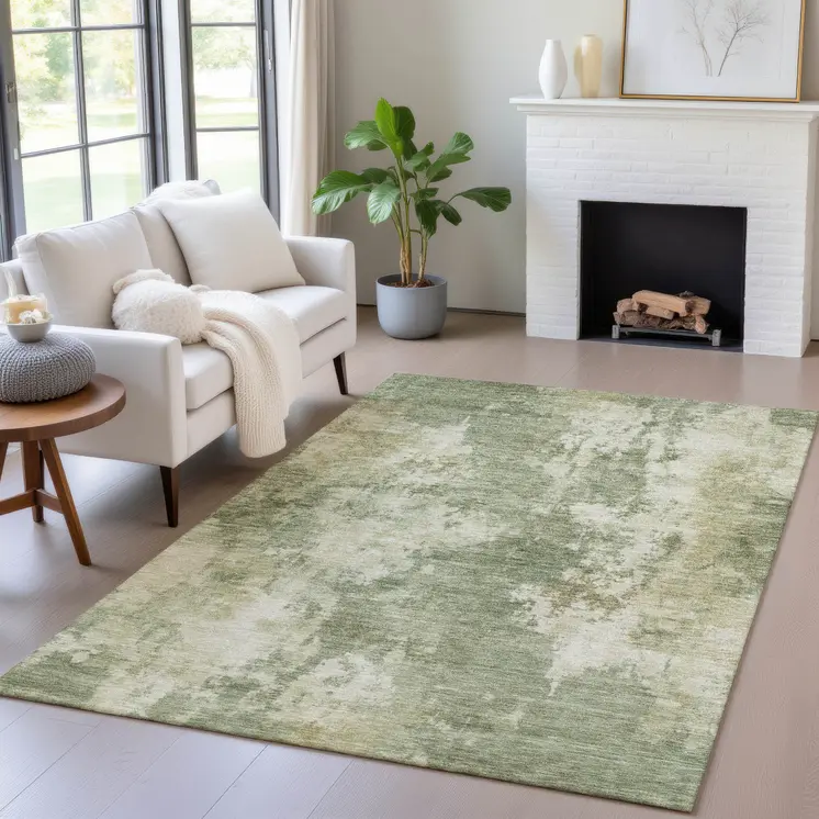 9' X 12' Sage And Beige Abstract Washable Indoor Outdoor Area Rug