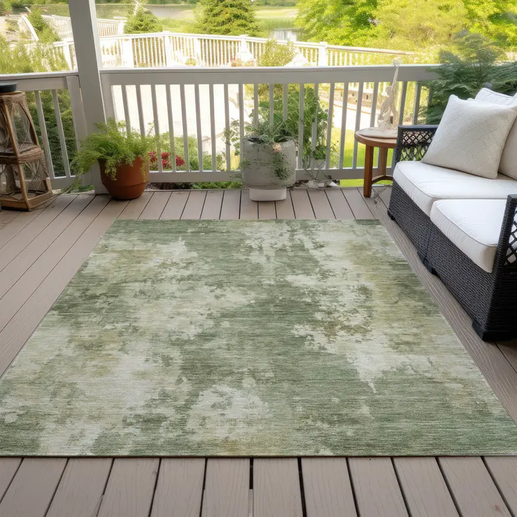 9' X 12' Sage And Beige Abstract Washable Indoor Outdoor Area Rug