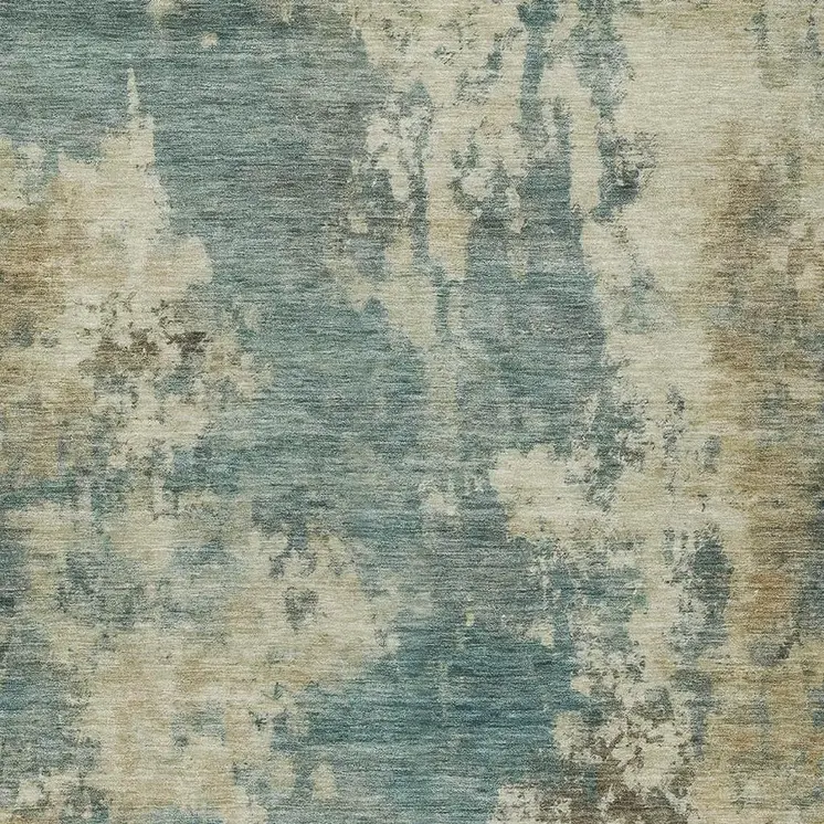 5' X 8' Teal Blue And Beige Abstract Washable Indoor Outdoor Area Rug