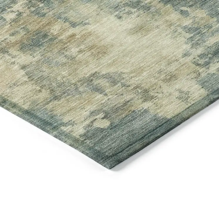 5' X 8' Teal Blue And Beige Abstract Washable Indoor Outdoor Area Rug