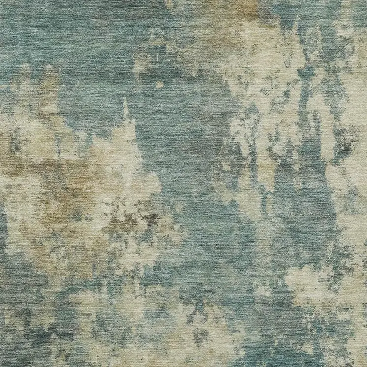 8' X 10' Teal Blue And Beige Abstract Washable Indoor Outdoor Area Rug