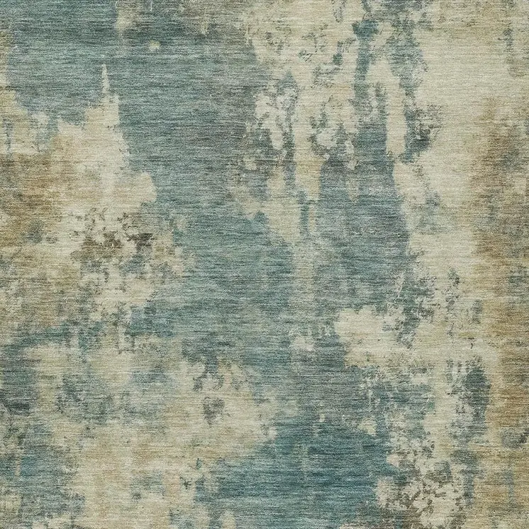 8' X 10' Teal Blue And Beige Abstract Washable Indoor Outdoor Area Rug