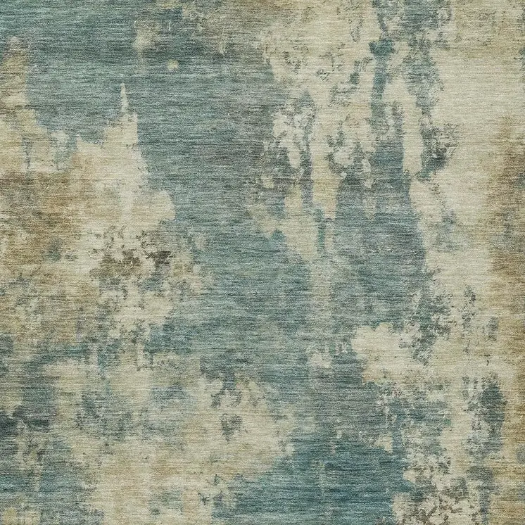10' X 14' Teal Blue And Beige Abstract Washable Indoor Outdoor Area Rug