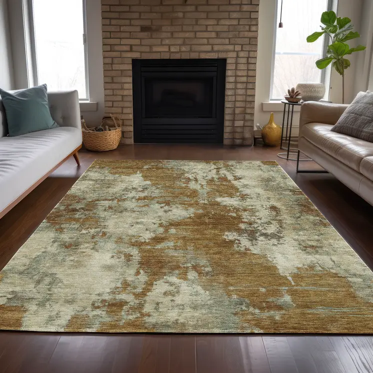 3' X 5' Terra Cotta And Beige Abstract Washable Indoor Outdoor Area Rug