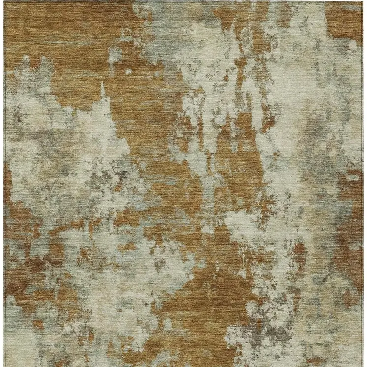 5' X 8' Terra Cotta And Beige Abstract Washable Indoor Outdoor Area Rug