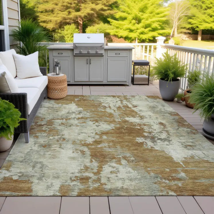 5' X 8' Terra Cotta And Beige Abstract Washable Indoor Outdoor Area Rug