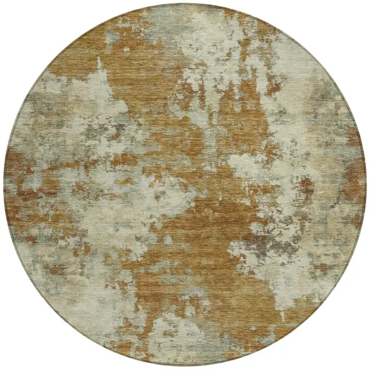 8' Terra Cotta And Beige Round Abstract Washable Indoor Outdoor Area Rug