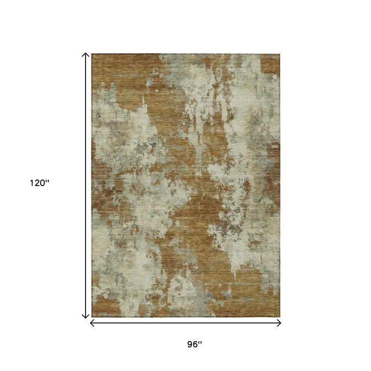 8' X 10' Terra Cotta And Beige Abstract Washable Indoor Outdoor Area Rug