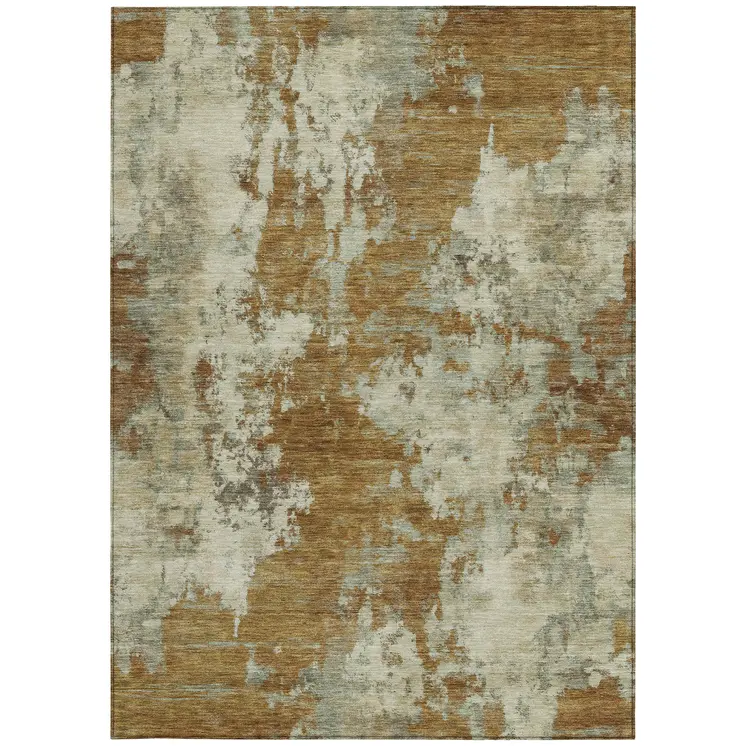 10' X 14' Terra Cotta And Beige Abstract Washable Indoor Outdoor Area Rug