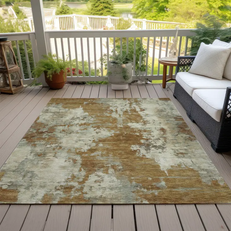 10' X 14' Terra Cotta And Beige Abstract Washable Indoor Outdoor Area Rug