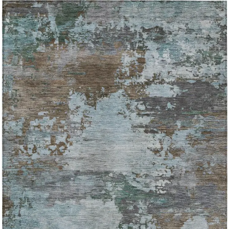 3' X 5' Brown And Blue Abstract Washable Indoor Outdoor Area Rug