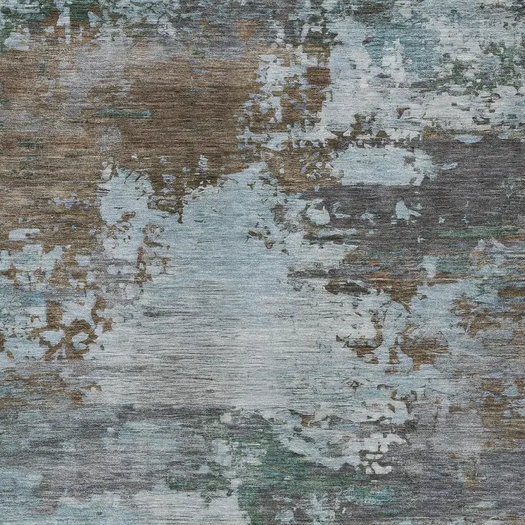 3' X 5' Brown And Blue Abstract Washable Indoor Outdoor Area Rug