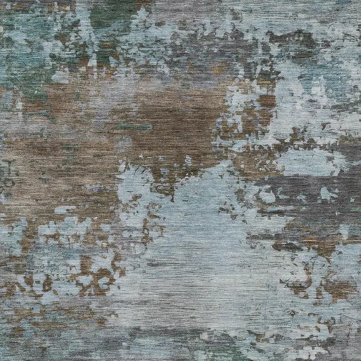 3' X 5' Brown And Blue Abstract Washable Indoor Outdoor Area Rug