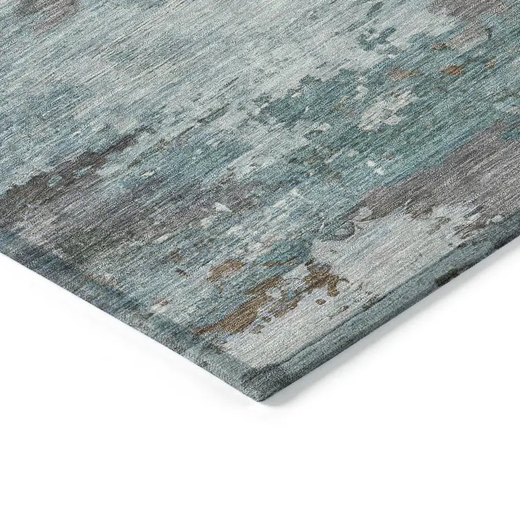 3' X 5' Brown And Blue Abstract Washable Indoor Outdoor Area Rug