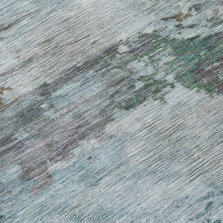 8' Brown And Blue Round Abstract Washable Indoor Outdoor Area Rug