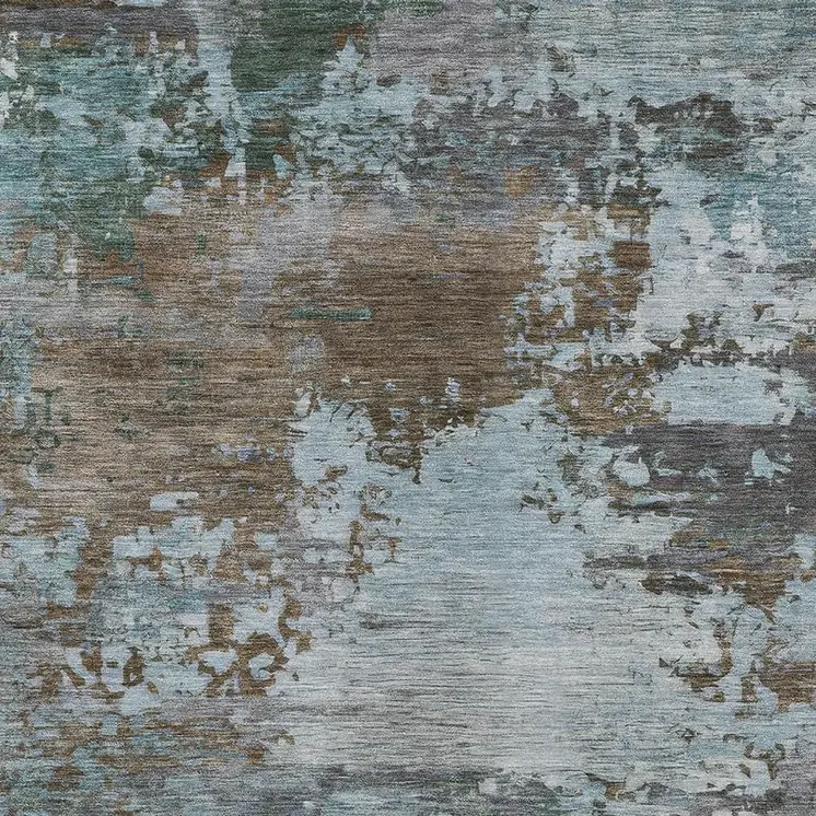 8' X 10' Brown And Blue Abstract Washable Indoor Outdoor Area Rug