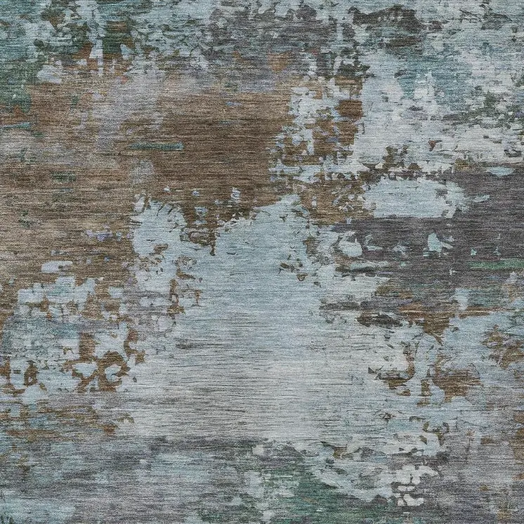 8' X 10' Brown And Blue Abstract Washable Indoor Outdoor Area Rug