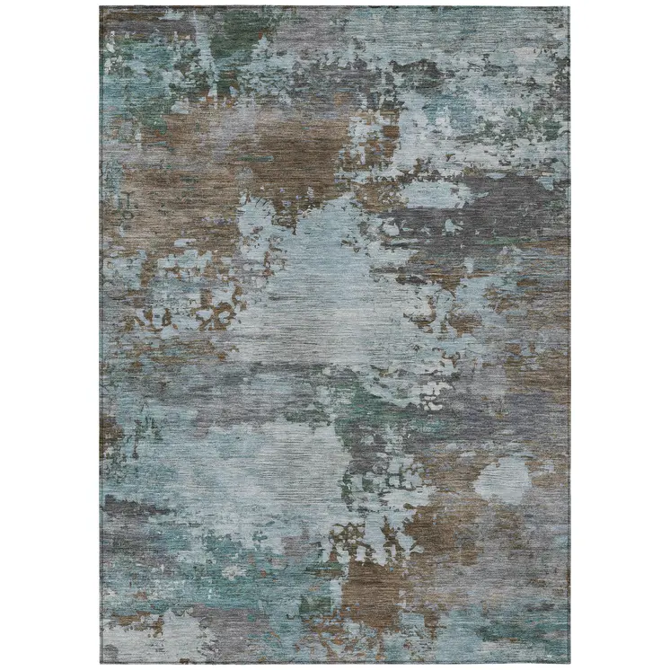 8' X 10' Brown And Blue Abstract Washable Indoor Outdoor Area Rug