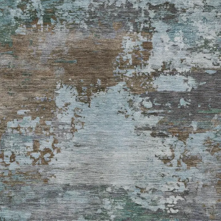 10' X 14' Brown And Blue Abstract Washable Indoor Outdoor Area Rug