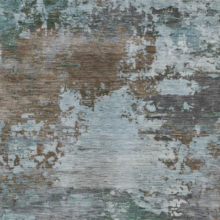 10' X 14' Brown And Blue Abstract Washable Indoor Outdoor Area Rug