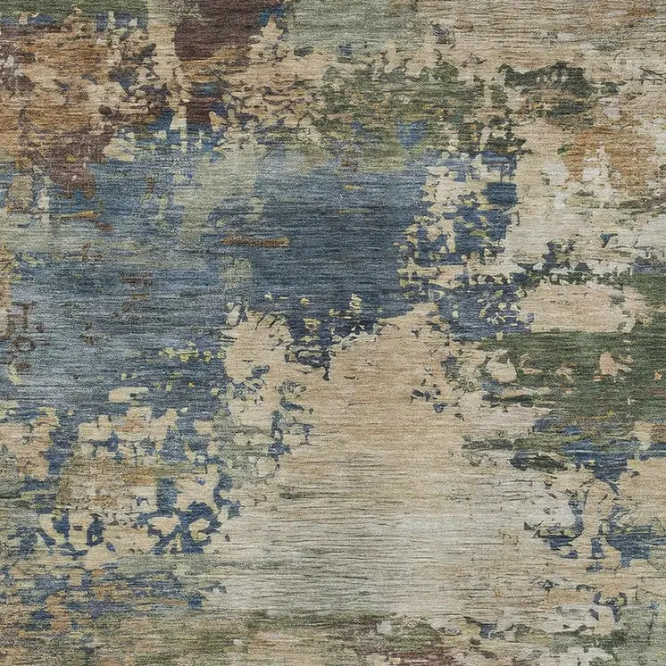 5' X 8' Blue Green And Beige Abstract Washable Indoor Outdoor Area Rug