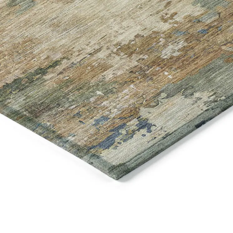 5' X 8' Blue Green And Beige Abstract Washable Indoor Outdoor Area Rug